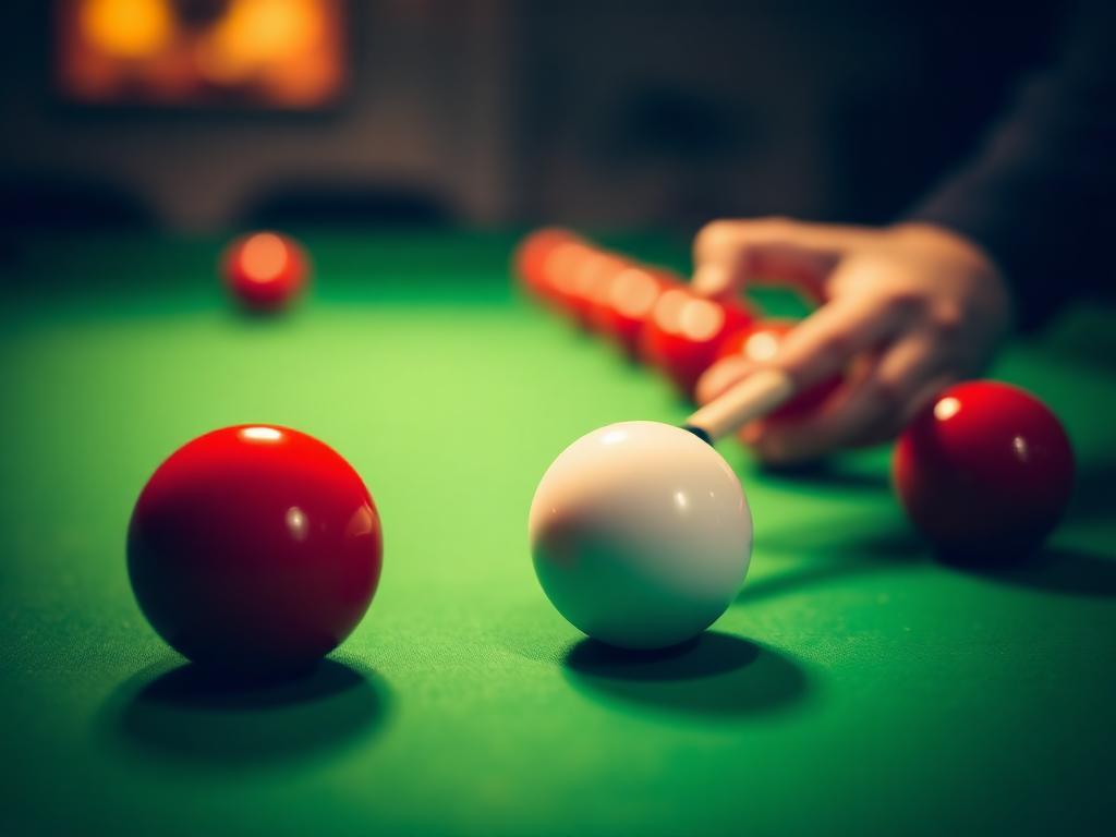 Cue striking the white ball on green baize